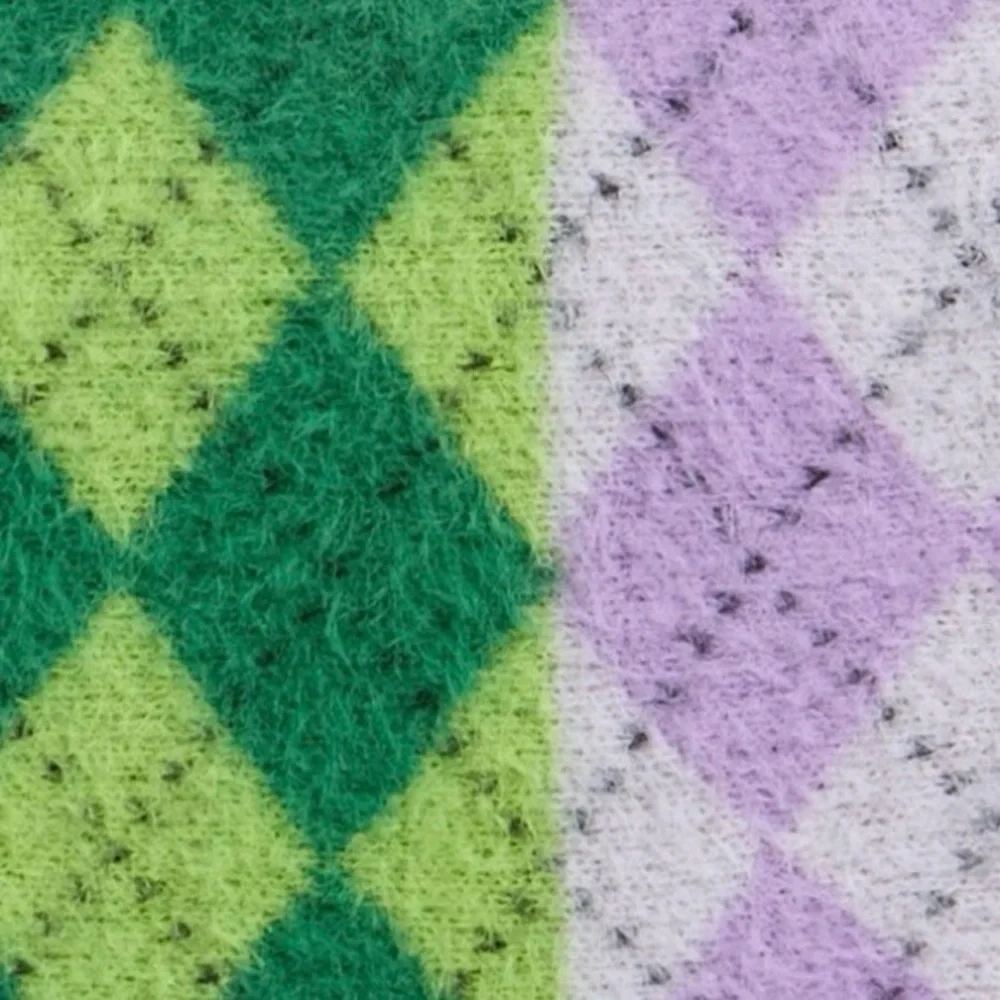 Cotton Emporium Kids Fuzzy Argyle Green and Purple Crewneck Sweater